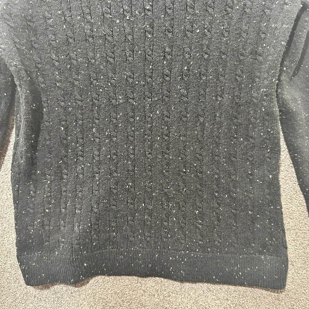 Talbots Pullover Sweater Women Large Black‎ Speckle CableKnit Stretch Cotton